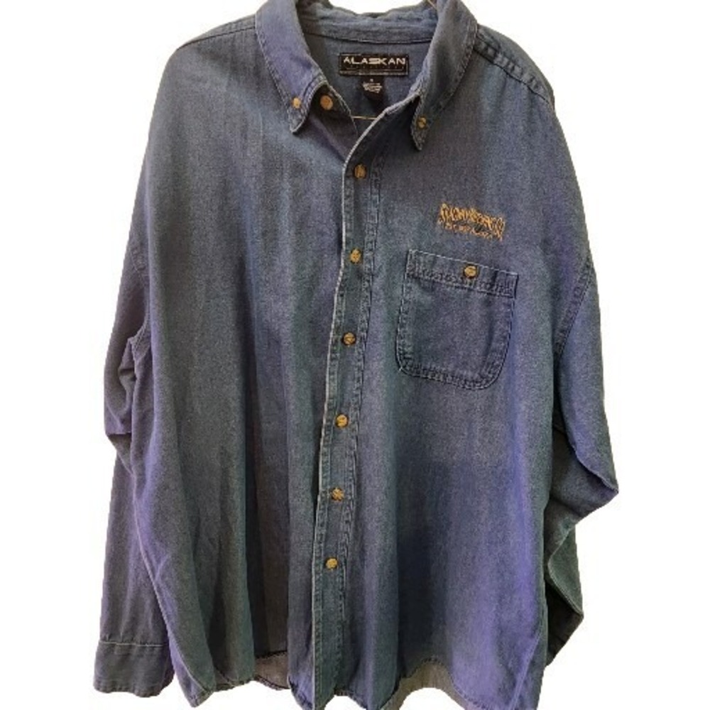 Skagway Brewing Co 100% Cotton Long Sleve Denim Button Down Shirt Size XL...
